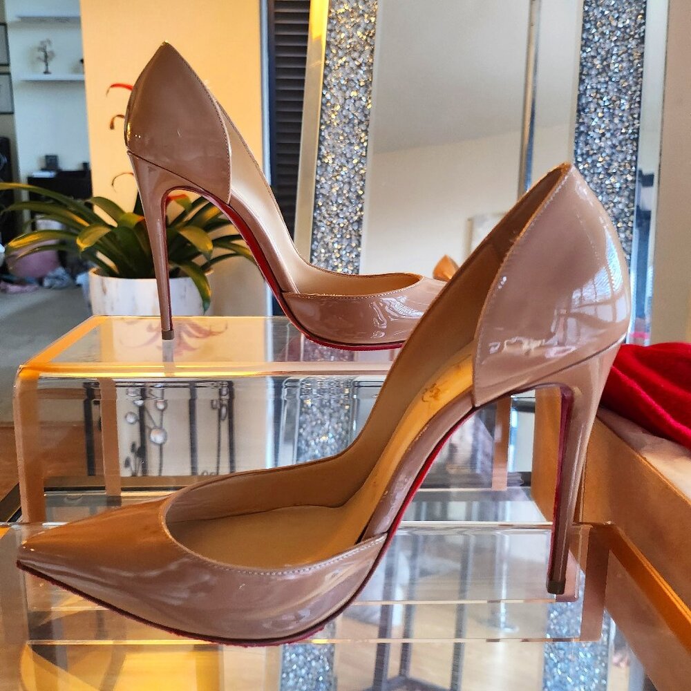 Christian Louboutin Iriza Classic Nude Patent Leather 100mm D'Orsay Stiletto